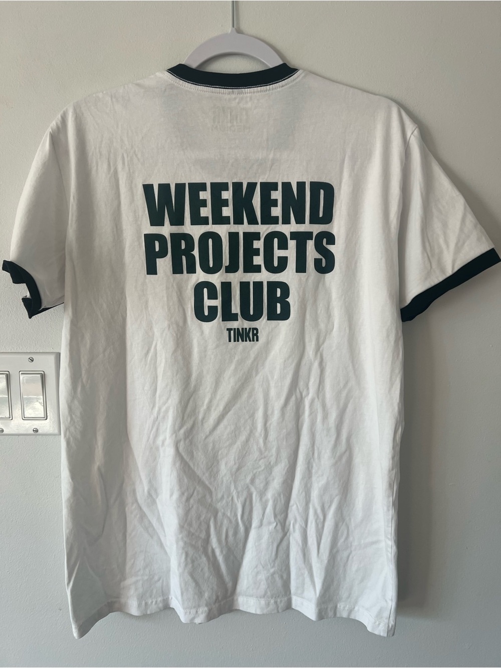 Tinkr White Ringer T-Shirt Weekend Project Club Top Men’s Medium Cotton